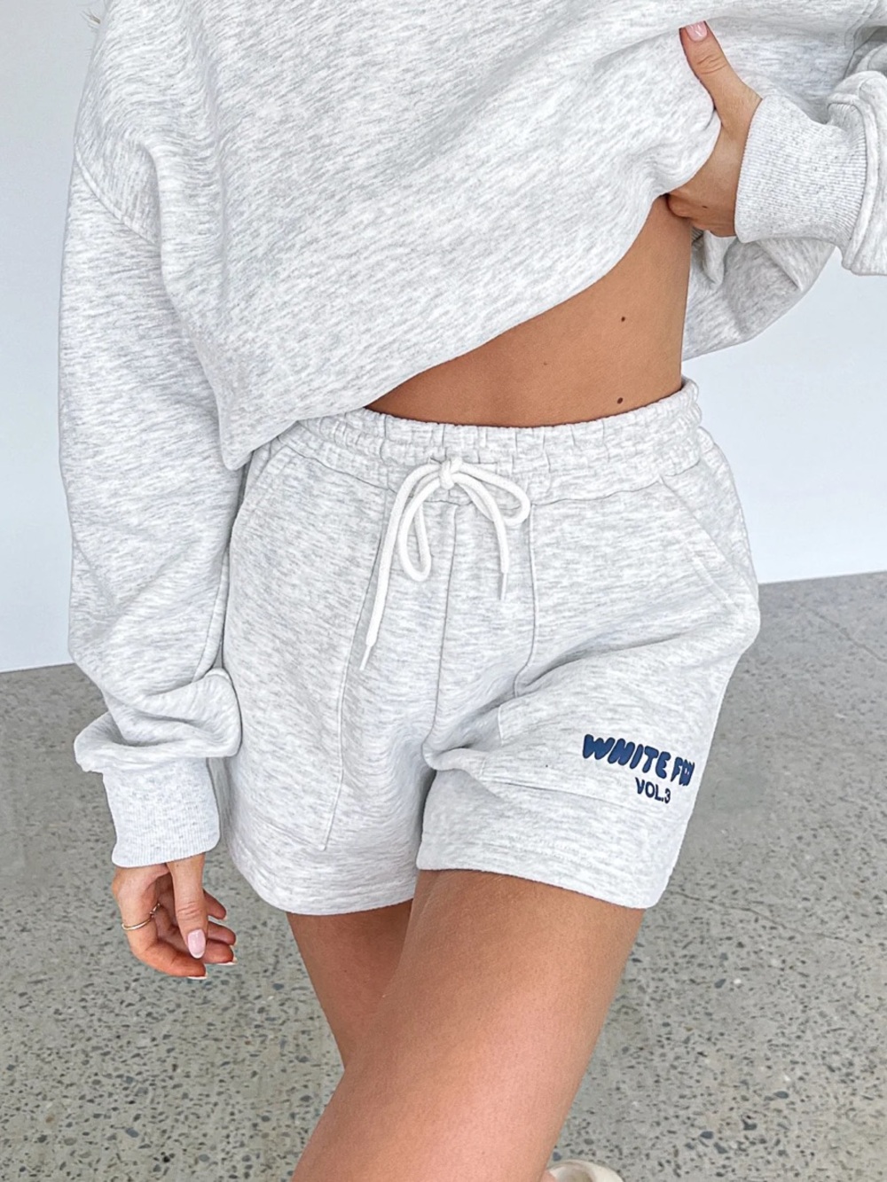 White Fox Boutique Offstage Lounge Shorts in Mineral Grey